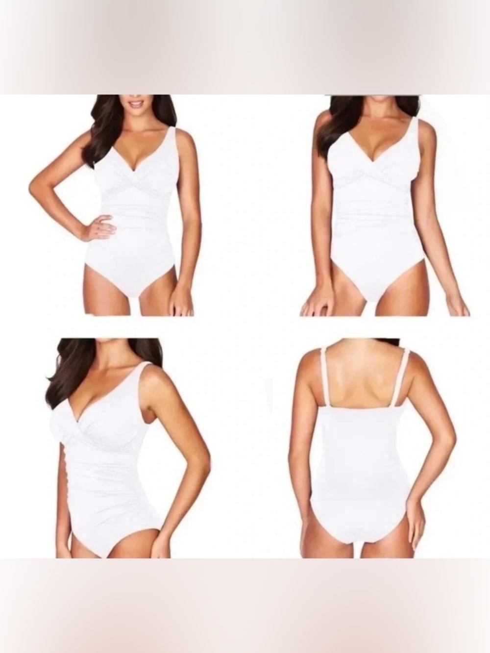 Bleu Rod Beattie White Ruched One Piece Swimsuit